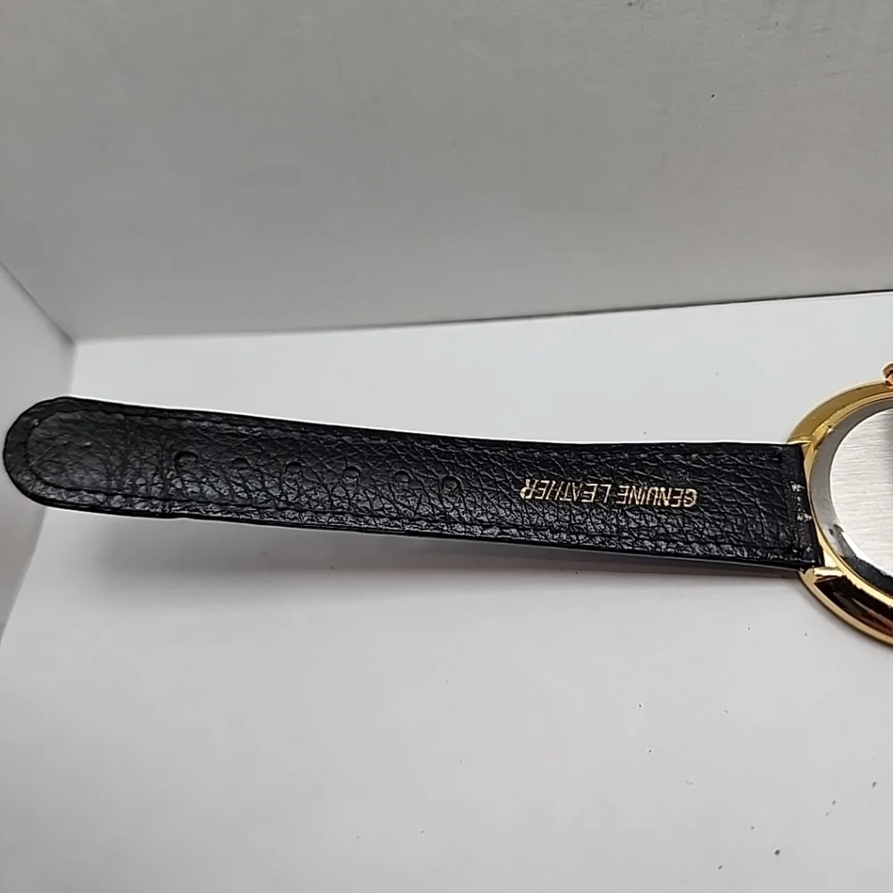 Womens Pierre Bernard Butterfly Watch Gold Glitter Black Leather New Battery